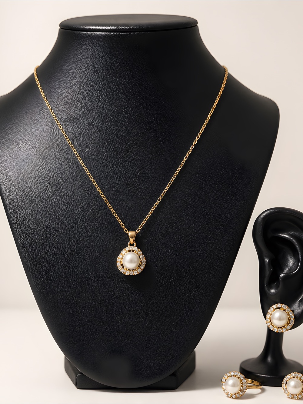 Fashion Jewelry Gold and White Pearl Halo Drop Earrings